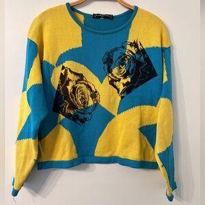 VINTAGE LOUIS FERAUD ROSE GRAPHIC ABSTRACT SWEATER ✨
